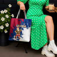 Liberia Christmas Tote Bag with Santa Claus Map Graphic and Red Blue Festive - Wonder Print Shop