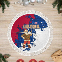 Liberia Christmas Tree Skirt with Santa Claus Map Graphic and Red Blue Festive - Wonder Print Shop