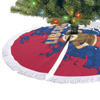 Liberia Christmas Tree Skirt with Santa Claus Map Graphic and Red Blue Festive - Wonder Print Shop