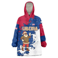 Liberia Christmas Wearable Blanket Hoodie with Santa Claus Map Graphic and Red Blue Festive - Wonder Print Shop