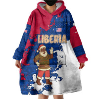 Liberia Christmas Wearable Blanket Hoodie with Santa Claus Map Graphic and Red Blue Festive - Wonder Print Shop