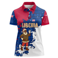 Liberia Christmas Women Polo Shirt with Santa Claus Map Graphic and Red Blue Festive - Wonder Print Shop