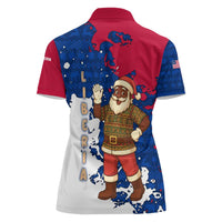 Liberia Christmas Women Polo Shirt with Santa Claus Map Graphic and Red Blue Festive - Wonder Print Shop