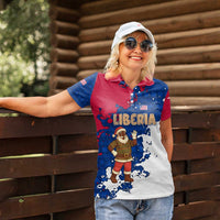Liberia Christmas Women Polo Shirt with Santa Claus Map Graphic and Red Blue Festive - Wonder Print Shop