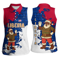 Liberia Christmas Women Sleeveless Polo Shirt with Santa Claus Map Graphic and Red Blue Festive - Wonder Print Shop