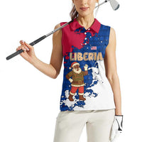 Liberia Christmas Women Sleeveless Polo Shirt with Santa Claus Map Graphic and Red Blue Festive - Wonder Print Shop
