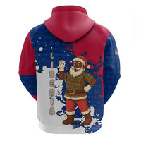Liberia Christmas Zip Hoodie with Santa Claus Map Graphic and Red Blue Festive - Wonder Print Shop