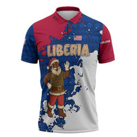 Liberia Christmas Zipper Polo Shirt with Santa Claus Map Graphic and Red Blue Festive - Wonder Print Shop