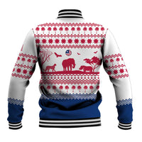 Liberia Christmas Baseball Jacket with Red Wildlife Silhouettes and White Blue Holiday - Wonder Print Shop
