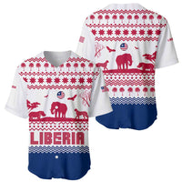Liberia Christmas Baseball Jersey with Red Wildlife Silhouettes and White Blue Holiday - Wonder Print Shop