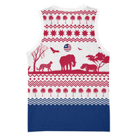Liberia Christmas Basketball Jersey with Red Wildlife Silhouettes and White Blue Holiday - Wonder Print Shop