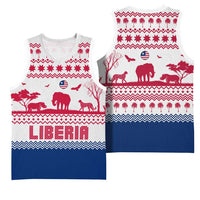 Liberia Christmas Basketball Jersey with Red Wildlife Silhouettes and White Blue Holiday - Wonder Print Shop