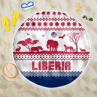 Liberia Christmas Beach Blanket with Red Wildlife Silhouettes and White Blue Holiday - Wonder Print Shop