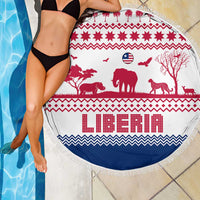 Liberia Christmas Beach Blanket with Red Wildlife Silhouettes and White Blue Holiday - Wonder Print Shop