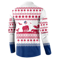 Liberia Christmas Button Sweatshirt with Red Wildlife Silhouettes and White Blue Holiday - Wonder Print Shop