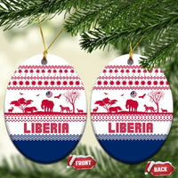 Liberia Christmas Ceramic Ornament with Red Wildlife Silhouettes and White Blue Holiday - Wonder Print Shop