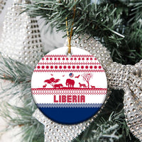 Liberia Christmas Ceramic Ornament with Red Wildlife Silhouettes and White Blue Holiday - Wonder Print Shop
