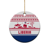 Liberia Christmas Ceramic Ornament with Red Wildlife Silhouettes and White Blue Holiday - Wonder Print Shop