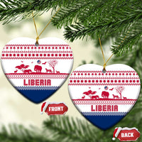 Liberia Christmas Ceramic Ornament with Red Wildlife Silhouettes and White Blue Holiday - Wonder Print Shop