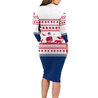 Liberia Christmas Family Matching Long Sleeve Bodycon Dress and Hawaiian Shirt with Red Wildlife Silhouettes and White Blue Holiday - Wonder Print Shop