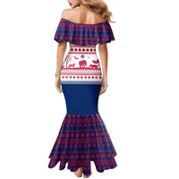 Liberia Christmas Family Matching Mermaid Dress and Hawaiian Shirt with Red Wildlife Silhouettes and White Blue Holiday - Wonder Print Shop