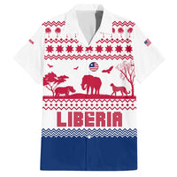 Liberia Christmas Family Matching Off The Shoulder Long Sleeve Dress and Hawaiian Shirt with Red Wildlife Silhouettes and White Blue Holiday - Wonder Print Shop