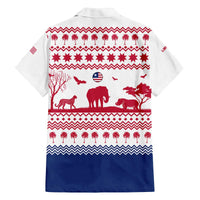 Liberia Christmas Family Matching Off The Shoulder Long Sleeve Dress and Hawaiian Shirt with Red Wildlife Silhouettes and White Blue Holiday - Wonder Print Shop