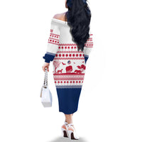 Liberia Christmas Family Matching Off The Shoulder Long Sleeve Dress and Hawaiian Shirt with Red Wildlife Silhouettes and White Blue Holiday - Wonder Print Shop
