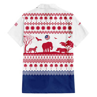 Liberia Christmas Family Matching Off Shoulder Short Dress and Hawaiian Shirt with Red Wildlife Silhouettes and White Blue Holiday - Wonder Print Shop