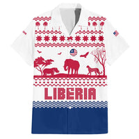 Liberia Christmas Family Matching Short Sleeve Bodycon Dress and Hawaiian Shirt with Red Wildlife Silhouettes and White Blue Holiday - Wonder Print Shop