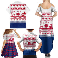 Liberia Christmas Family Matching Summer Maxi Dress and Hawaiian Shirt with Red Wildlife Silhouettes and White Blue Holiday - Wonder Print Shop