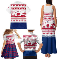 Liberia Christmas Family Matching Tank Maxi Dress and Hawaiian Shirt with Red Wildlife Silhouettes and White Blue Holiday - Wonder Print Shop