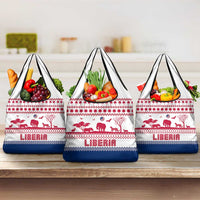 Liberia Christmas Grocery Bag with Red Wildlife Silhouettes and White Blue Holiday - Wonder Print Shop