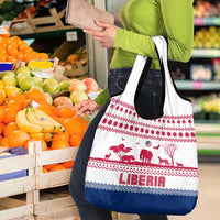 Liberia Christmas Grocery Bag with Red Wildlife Silhouettes and White Blue Holiday - Wonder Print Shop
