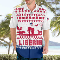 Liberia Christmas Hawaiian Shirt with Red Wildlife Silhouettes and White Blue Holiday - Wonder Print Shop
