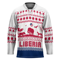 Liberia Christmas Hockey Jersey with Red Wildlife Silhouettes and White Blue Holiday - Wonder Print Shop