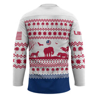 Liberia Christmas Hockey Jersey with Red Wildlife Silhouettes and White Blue Holiday - Wonder Print Shop