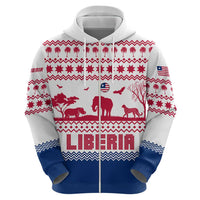 Liberia Christmas Hoodie with Red Wildlife Silhouettes and White Blue Holiday - Wonder Print Shop