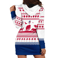Liberia Christmas Hoodie Dress with Red Wildlife Silhouettes and White Blue Holiday - Wonder Print Shop