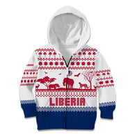 Liberia Christmas Kid Hoodie with Red Wildlife Silhouettes and White Blue Holiday - Wonder Print Shop