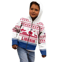 Liberia Christmas Kid Hoodie with Red Wildlife Silhouettes and White Blue Holiday - Wonder Print Shop