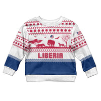Liberia Christmas Kid Ugly Christmas Sweater with Red Wildlife Silhouettes and White Blue Holiday - Wonder Print Shop