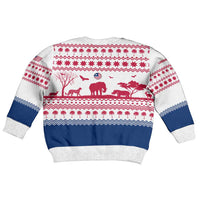 Liberia Christmas Kid Ugly Christmas Sweater with Red Wildlife Silhouettes and White Blue Holiday - Wonder Print Shop