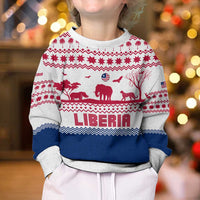 Liberia Christmas Kid Ugly Christmas Sweater with Red Wildlife Silhouettes and White Blue Holiday - Wonder Print Shop