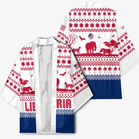 Liberia Christmas Kimono with Red Wildlife Silhouettes and White Blue Holiday - Wonder Print Shop