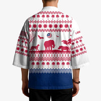 Liberia Christmas Kimono with Red Wildlife Silhouettes and White Blue Holiday - Wonder Print Shop