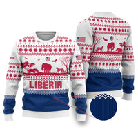 Liberia Christmas Ugly Christmas Sweater with Red Wildlife Silhouettes and White Blue Holiday - Wonder Print Shop