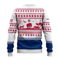 Liberia Christmas Ugly Christmas Sweater with Red Wildlife Silhouettes and White Blue Holiday - Wonder Print Shop