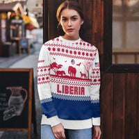 Liberia Christmas Ugly Christmas Sweater with Red Wildlife Silhouettes and White Blue Holiday - Wonder Print Shop