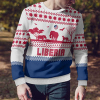 Liberia Christmas Ugly Christmas Sweater with Red Wildlife Silhouettes and White Blue Holiday - Wonder Print Shop